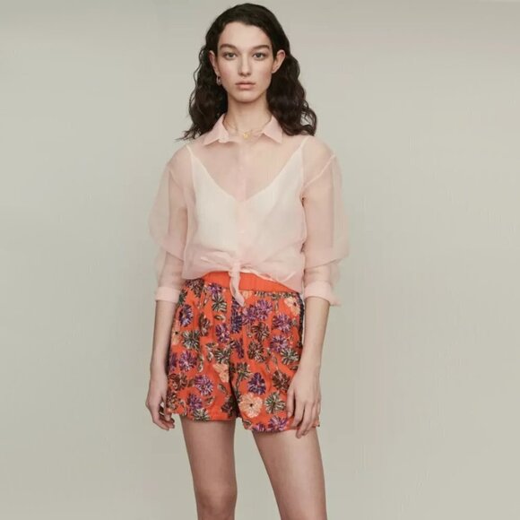 NWT Maje coral multicoloured sequined floral mini shorts, 2 or M - Picture 1 of 16